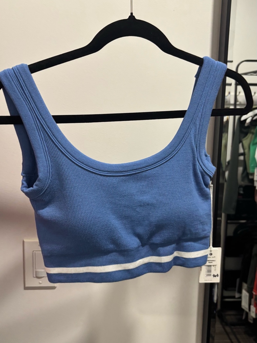 Ribbed Crop Tank Top in Periwinkle Blue with White Stripe